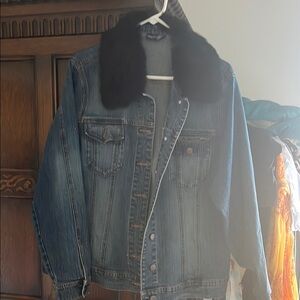 Blue Denim Jacket with Black Fur Collar